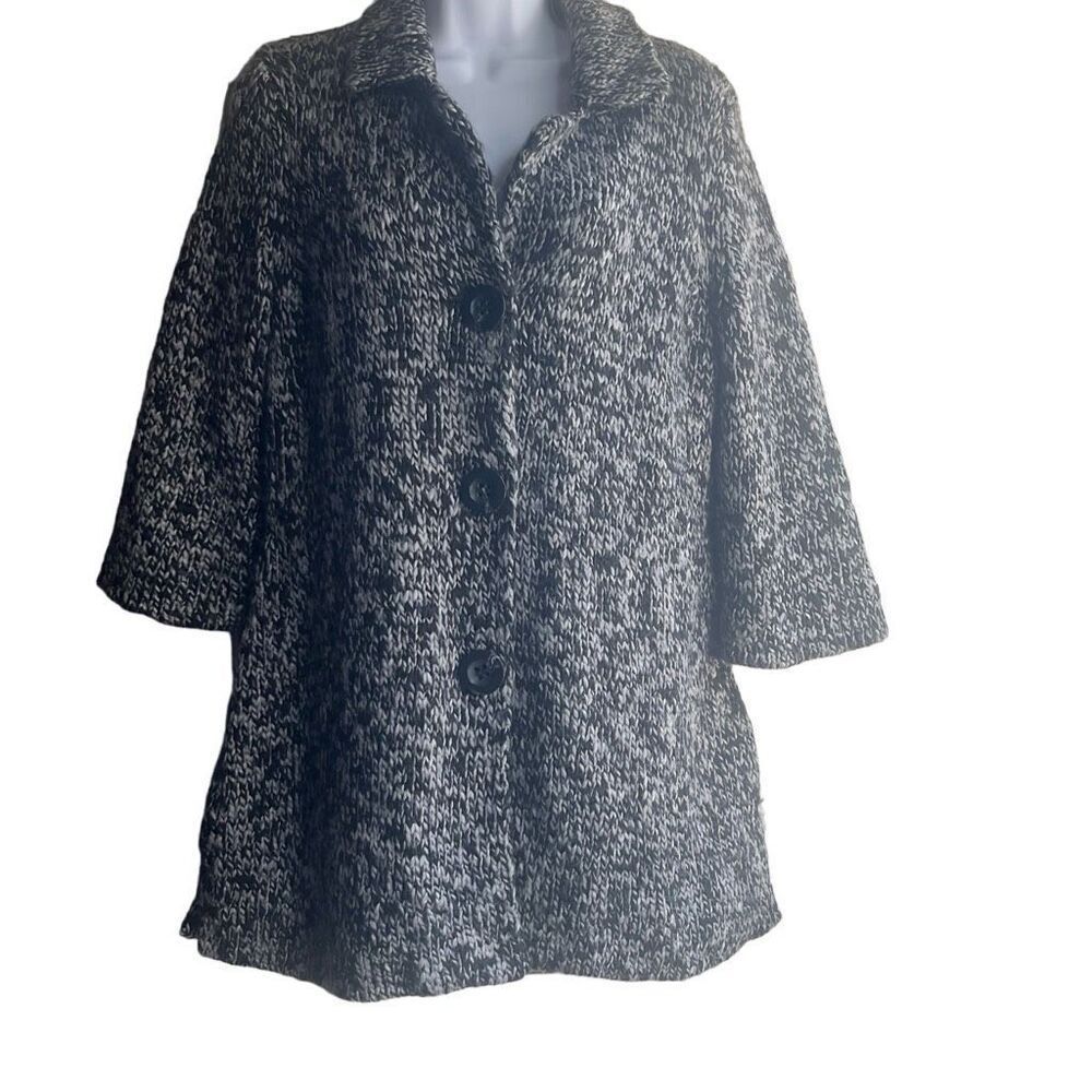 Pendleton Black Gray Marled Sweater Coat 3 Button Med Petite Wool‎ Blend Grandma